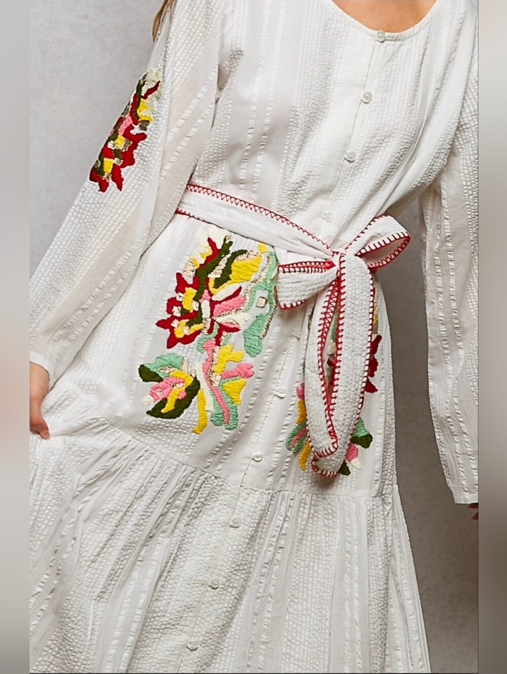 NEW!!! POL White Embroidered Maxi Dress with Belt & Colorful Floral Accents, NWT - Picture 5 of 7